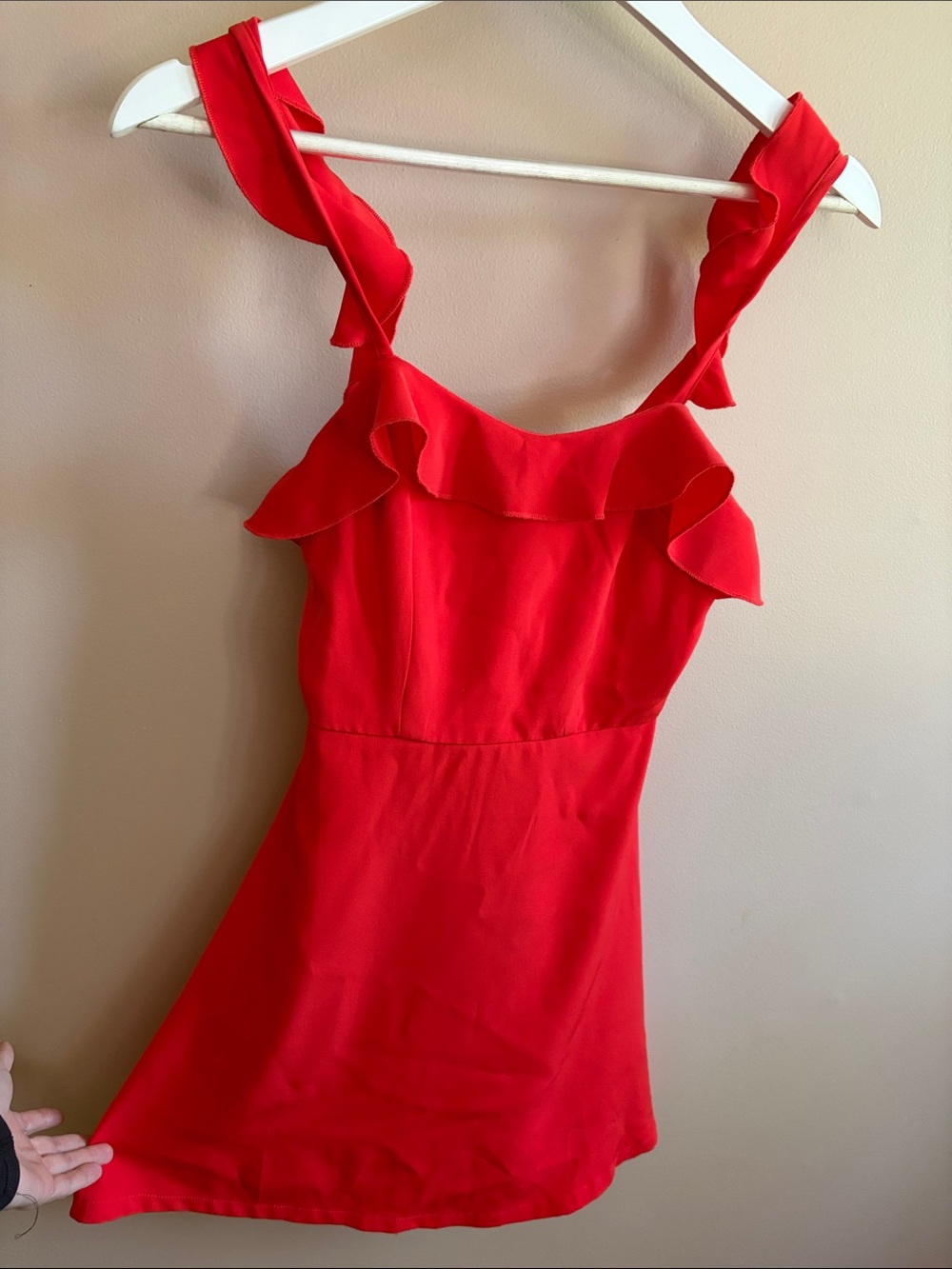 revolve red ruffle super down dress xxs